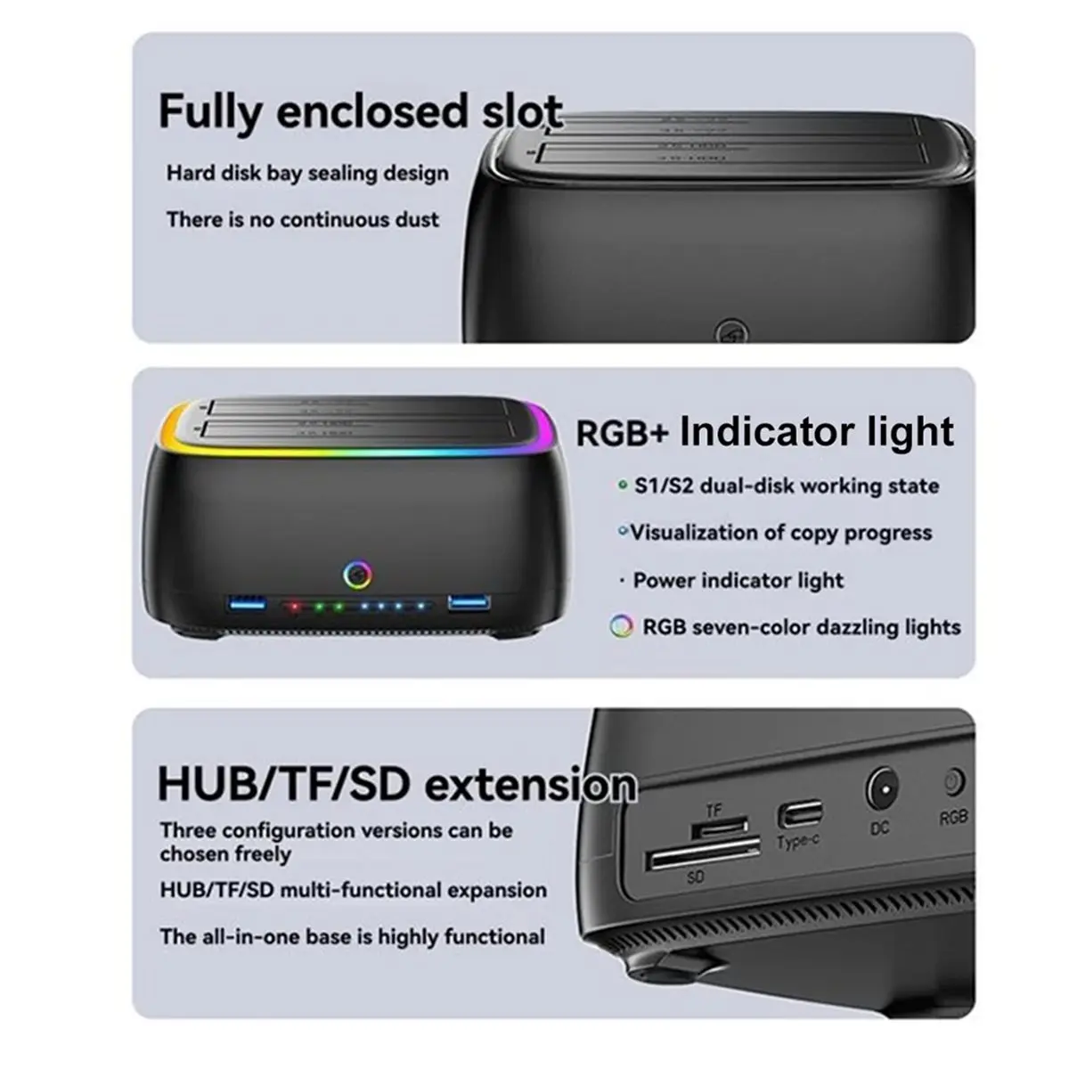 N86R  Dual-Bay Hard Drive Station USB3.0 5Gbps SATA HDD Docking Station 2.5/3.5in HDD/SSD Offline Clone Enclosure (EU)