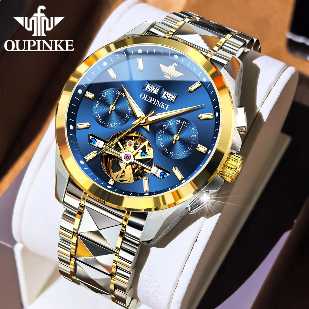

OUPINKE 3290 Mens Watch Flywheel Automatic Mechanical Watch﻿ Waterproof Luminous Week Date Watches For Man Original Luxury Gift