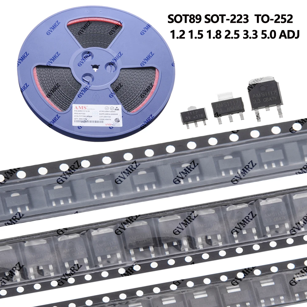 SOT89 SOT-223 10/20/50/100/1000/2500PCS 2.5V 3.3V 5.0V AMS1117 SMD Kit 1.2V 1.5V 1.8V ADJ TO-252