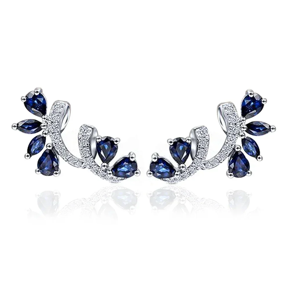 New Aesthetic Blue Cubic Zirconia Stud Earrings for Women Engagement Wedding Delicate Ear Accessories Party Trendy Jewelry