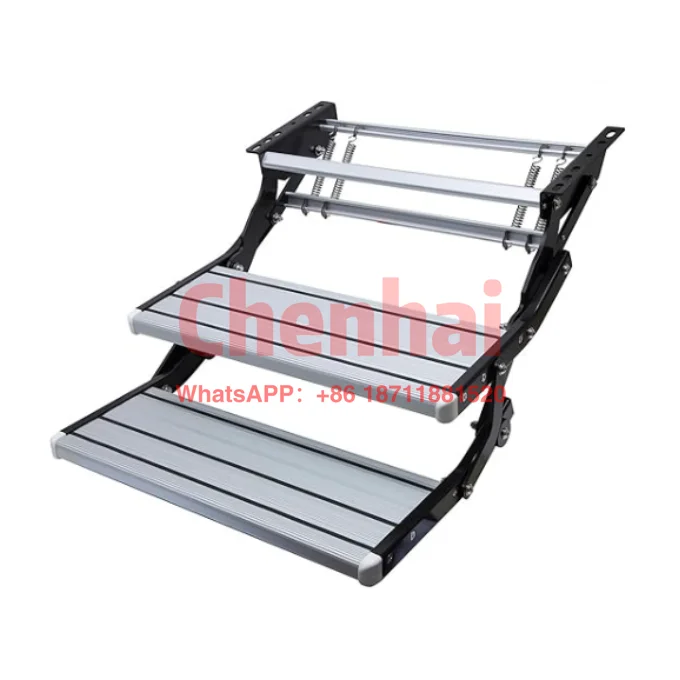 

Caravan & Camper Trailer Steps with Double Drop Down Foldable RV Steps with LED Light Alloy Steel Material RV Steps