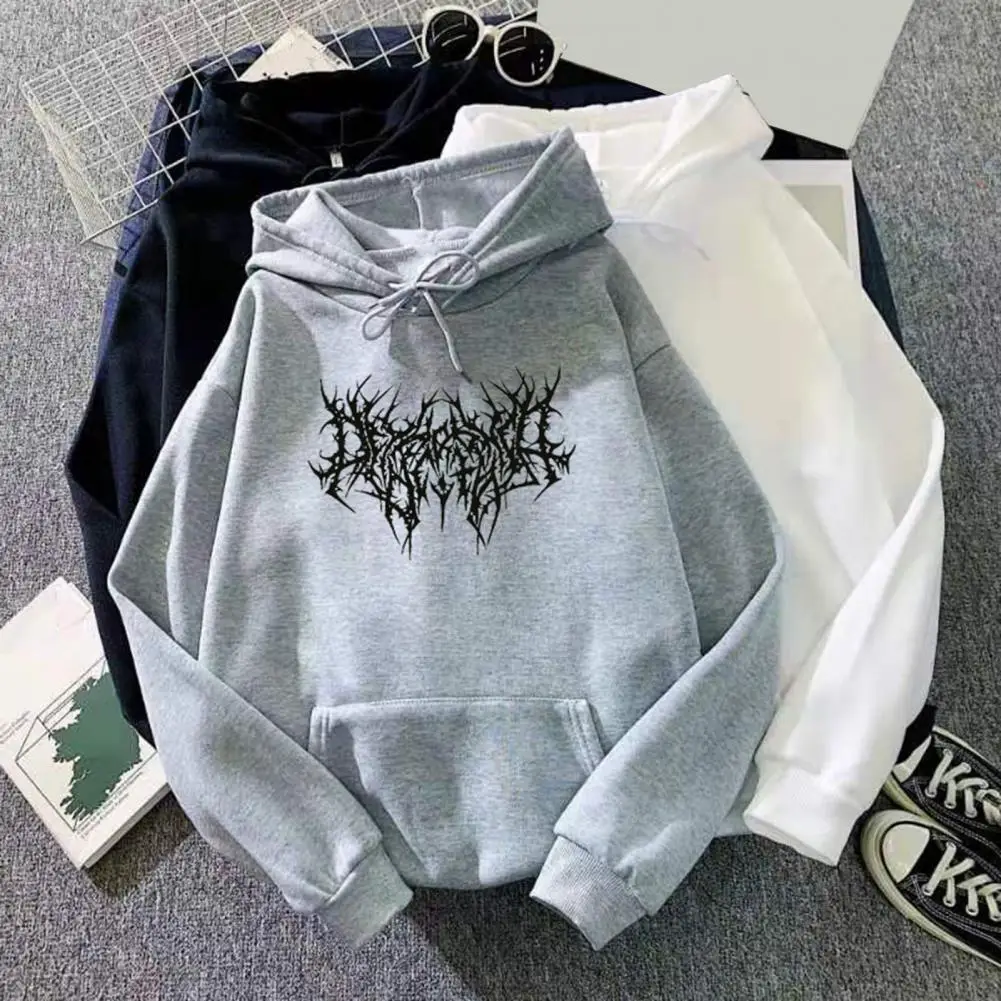 

Wear Fall Hoodie Cozy Thorn Print Fleece Hoodie with Drawstring Patch Pocket for Fall Winter Warmth Unisex Loose Pullover