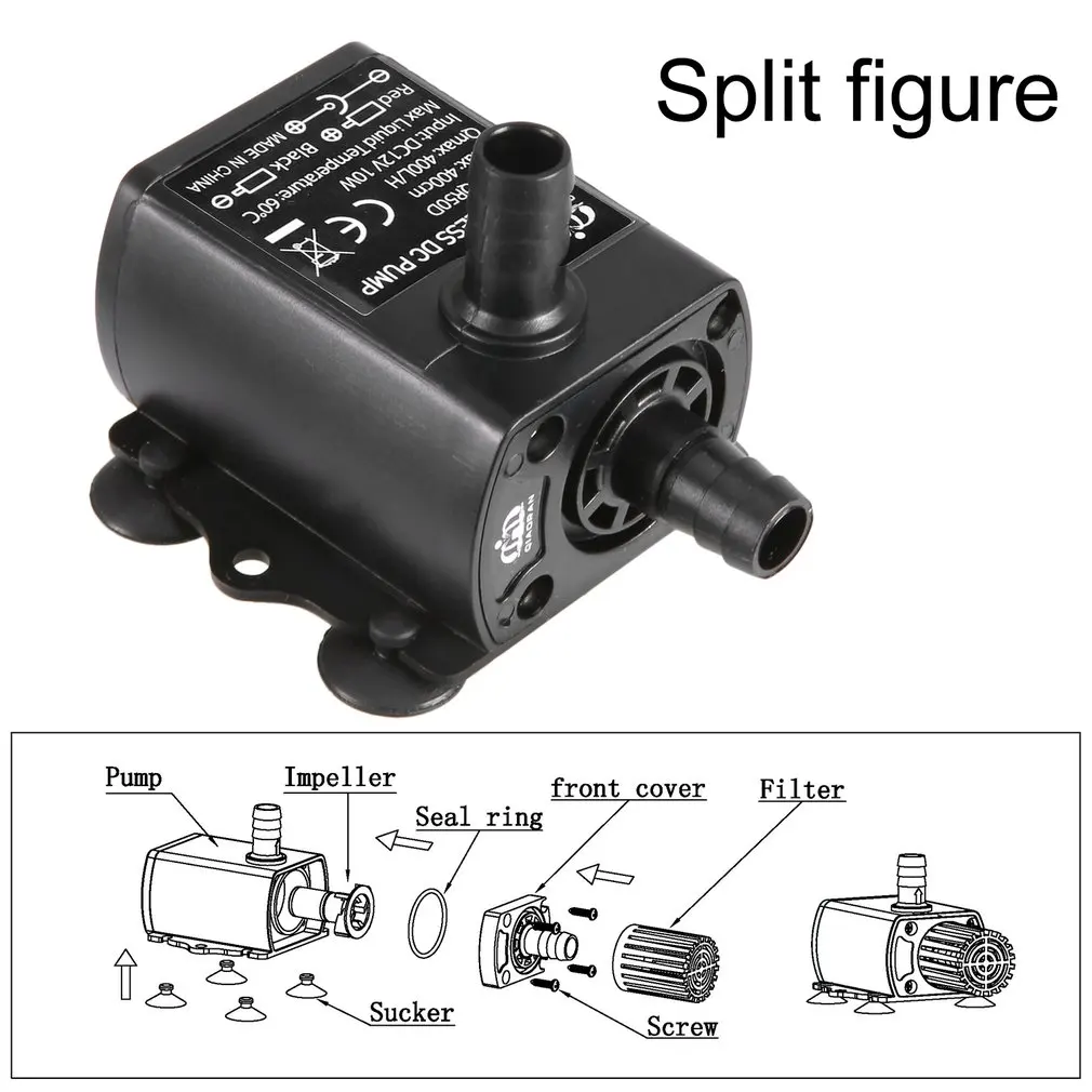 Ultra-quiet Mini Submersible Water Pump Brushless DC Water Pump With Female Plug DC 12V 10W 400L/H 4M Fountain Aquarium