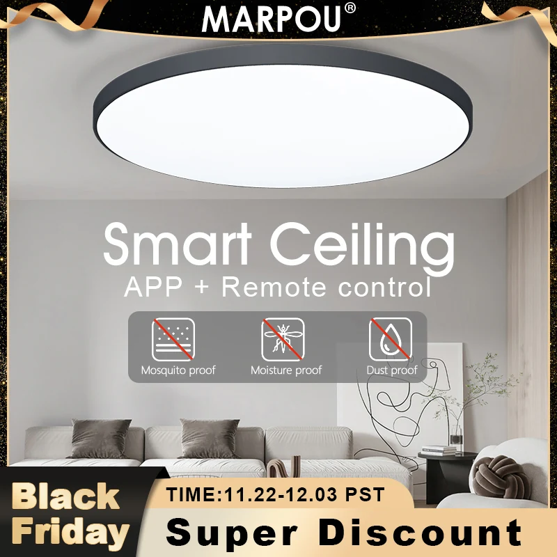 MARPOU Led Ceiling Lamp 36W 50W Smart Modern Ceiling Lamps with Remote Control Dimmable 110V 220V  Living room Bathroom Kitchen