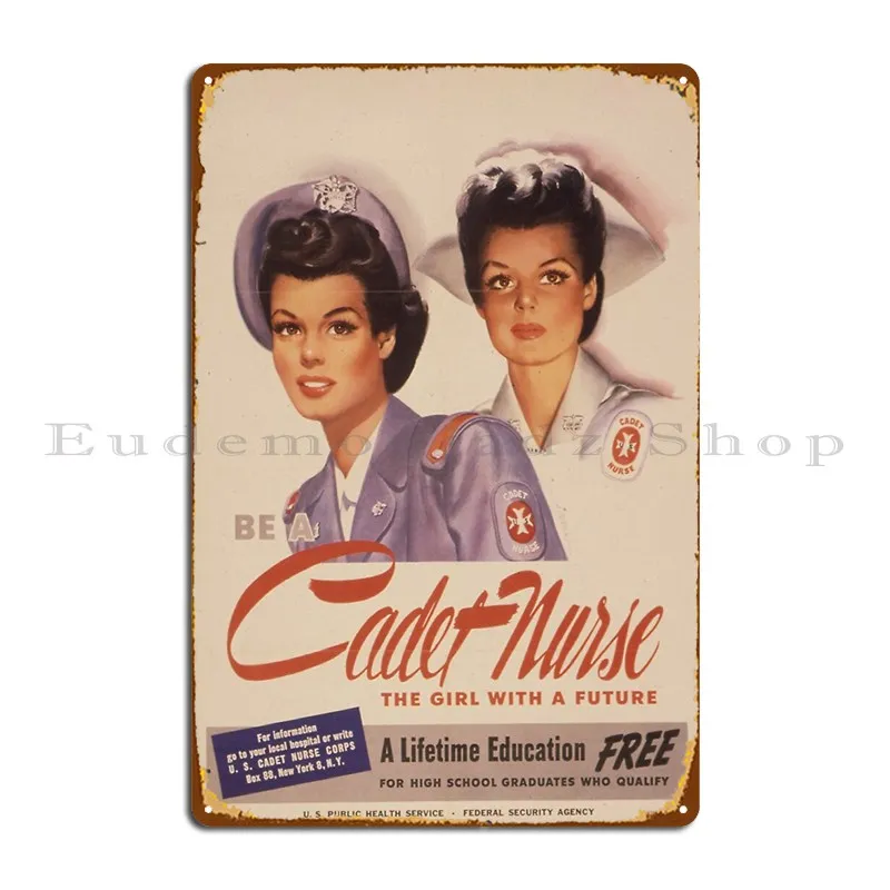 Vintage Ww2 Cadet Nurse 1943 Metal Sign Cinema Club Designs Funny Bar Tin Sign Poster