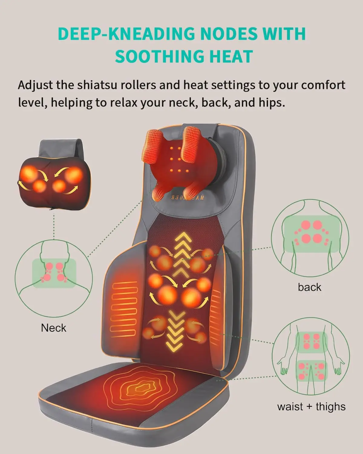 Heated 4D Shiatsu Neck & Back Massager, Great Holiday Gift Choice | Full-Back Deep Tissue Kneading Cushion Adjustable Height & M