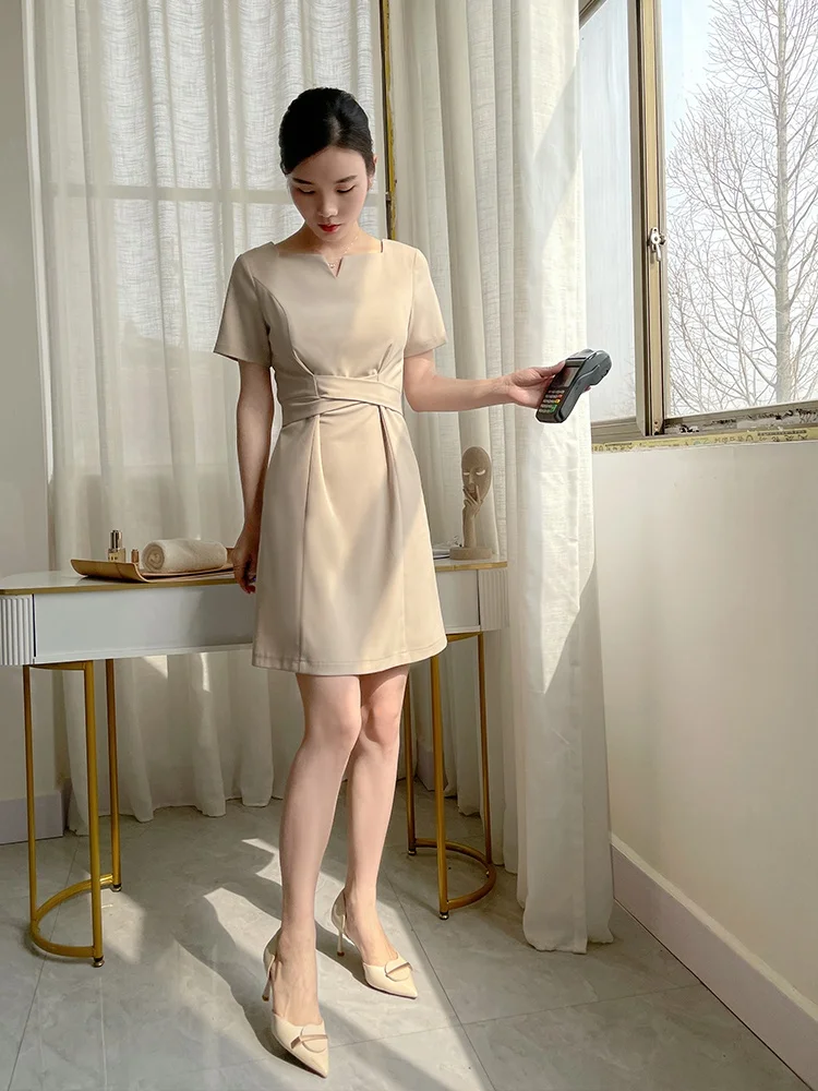 Professional Beauty Therapist Spring Summer Dress High End Skin Management Foot Bath SPA Health Care Center Work Uniform