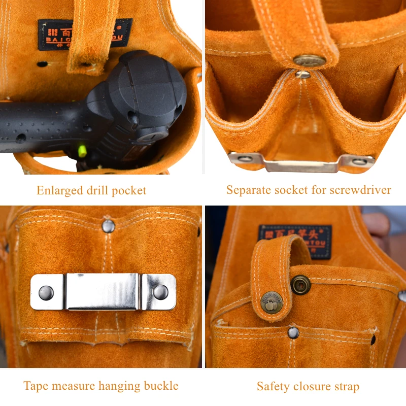 Portable Heavy Duty Drill Driver Holster Cordless Electrician Tool Bag Bit Holder Belt Pouch Waist Cordless Drill Storage Pocket