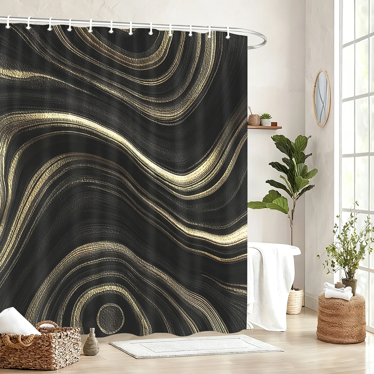

Marbling Pattern Polyester Shower Curtain - Stylish Bathroom Decor, Modern Bathtub Partition Linen for Home Hotel Use