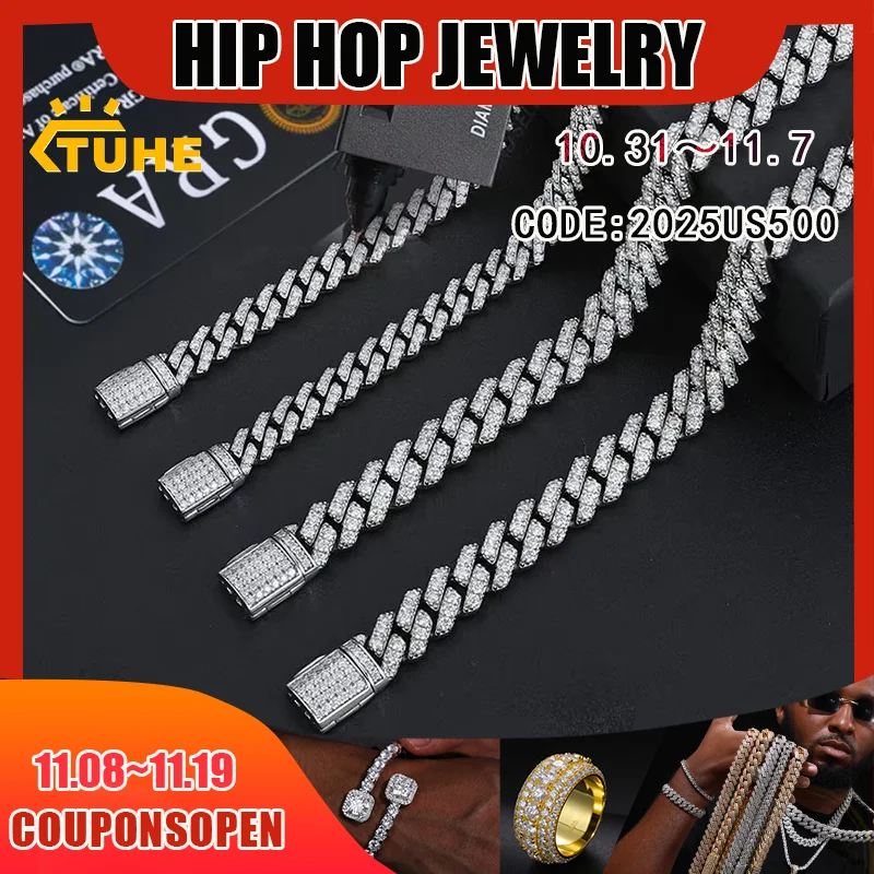 

TUHE Высокое качество унисекс VVS1 D цвет муассанит 6 мм кубинский браслет-цепочка S925 серебро для мужчин ювелирные изделия в стиле хип-хоп