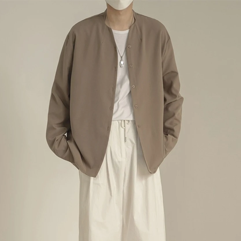 

Premium Color Long Sve Men's irt No Collar Vintage Design Lazy Sle Outerwear Casual Loose Fit Youth Faion