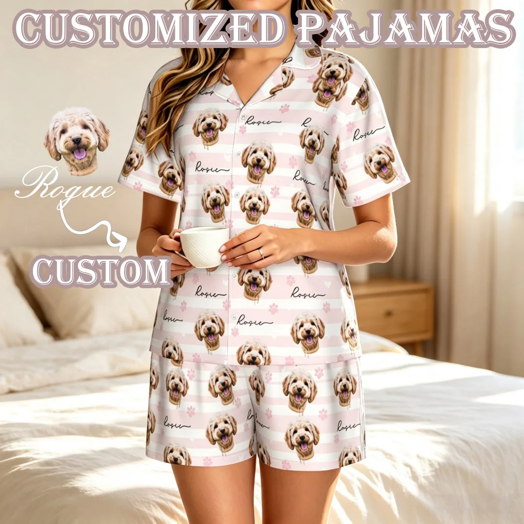 DIY personalized printed pajamas customized women's casual pajamas set with avatar prank face replacement gift for family friend