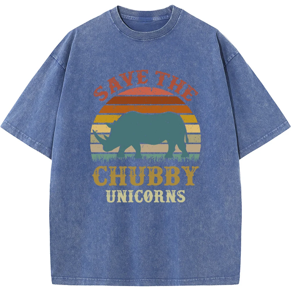 Save The Chubby Unicorns Printed T-Shirt 230 Grams Of High-Quality Washed Old Tshirt Vintage Loose Tshirt