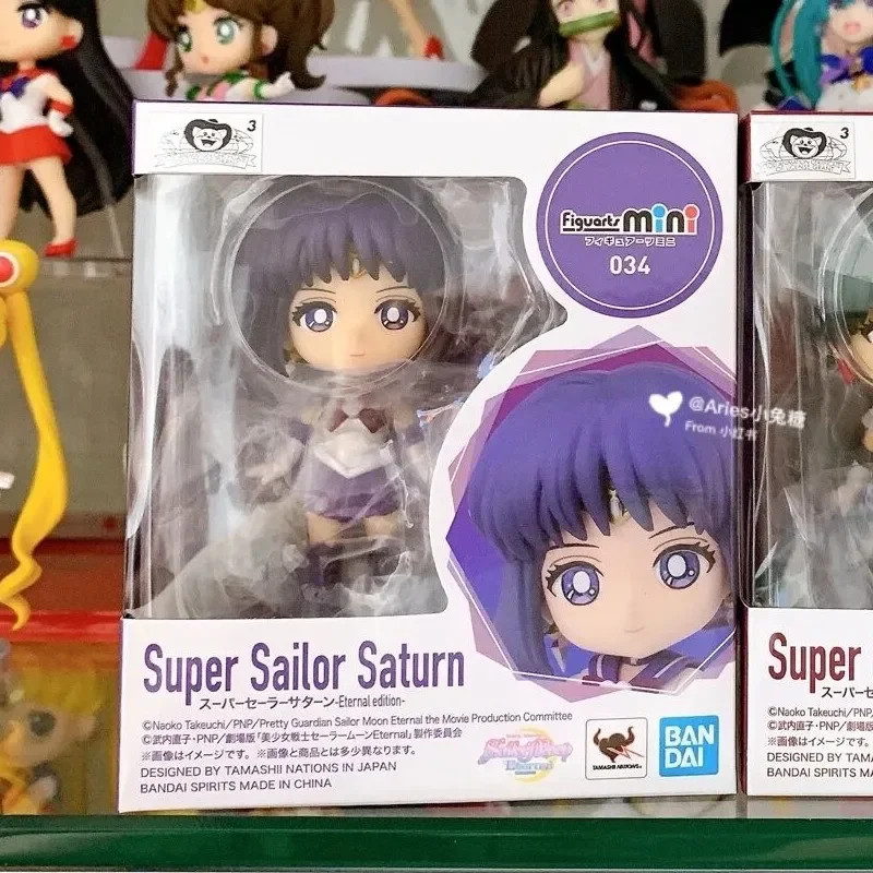 Bandai Original Sailor Moon Anime Figuarts Mini Super Sailor Saturn Anime Figure Model Toys Collectible Model Birthday Gifts