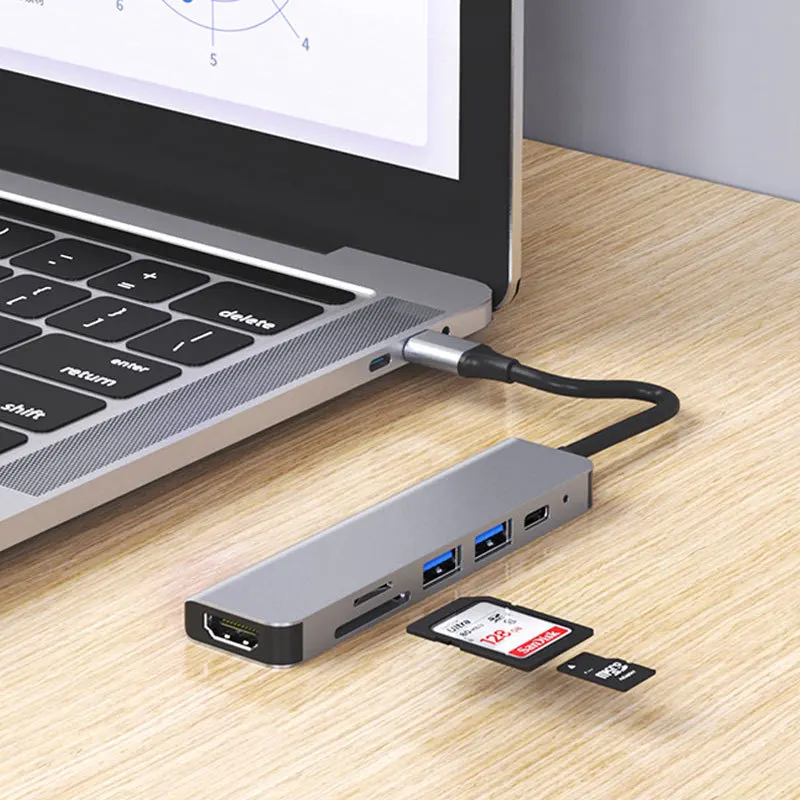 EATPOW-adaptador multiusos tipo C a HD MI + 1 USB 3,0 + 1 USB 2,0, hub compatible con múltiples sistemas hub, tarjeta SD/TF + alimentación PD