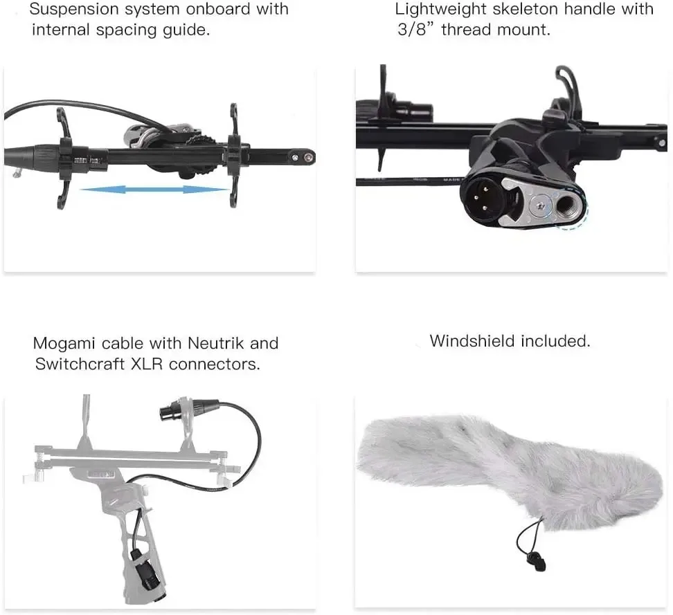 Bilate Microphone Cage + Windshield + Shock Mount Suspension System Compatible RODE NTG1/NTG2/NTG3/NTG4/NTG4+MIC