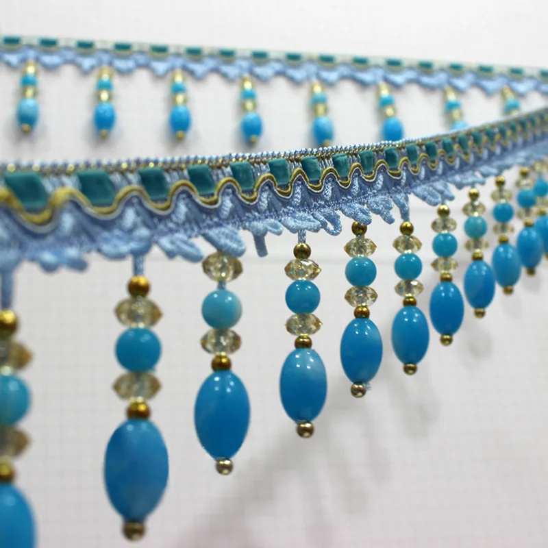 Acrylic Beaded Tassel Fringe Trim for Curtain Sewing DIY Upholstery Tablecloth Lace Ribbon Home Wedding Decor Crystal Pendant