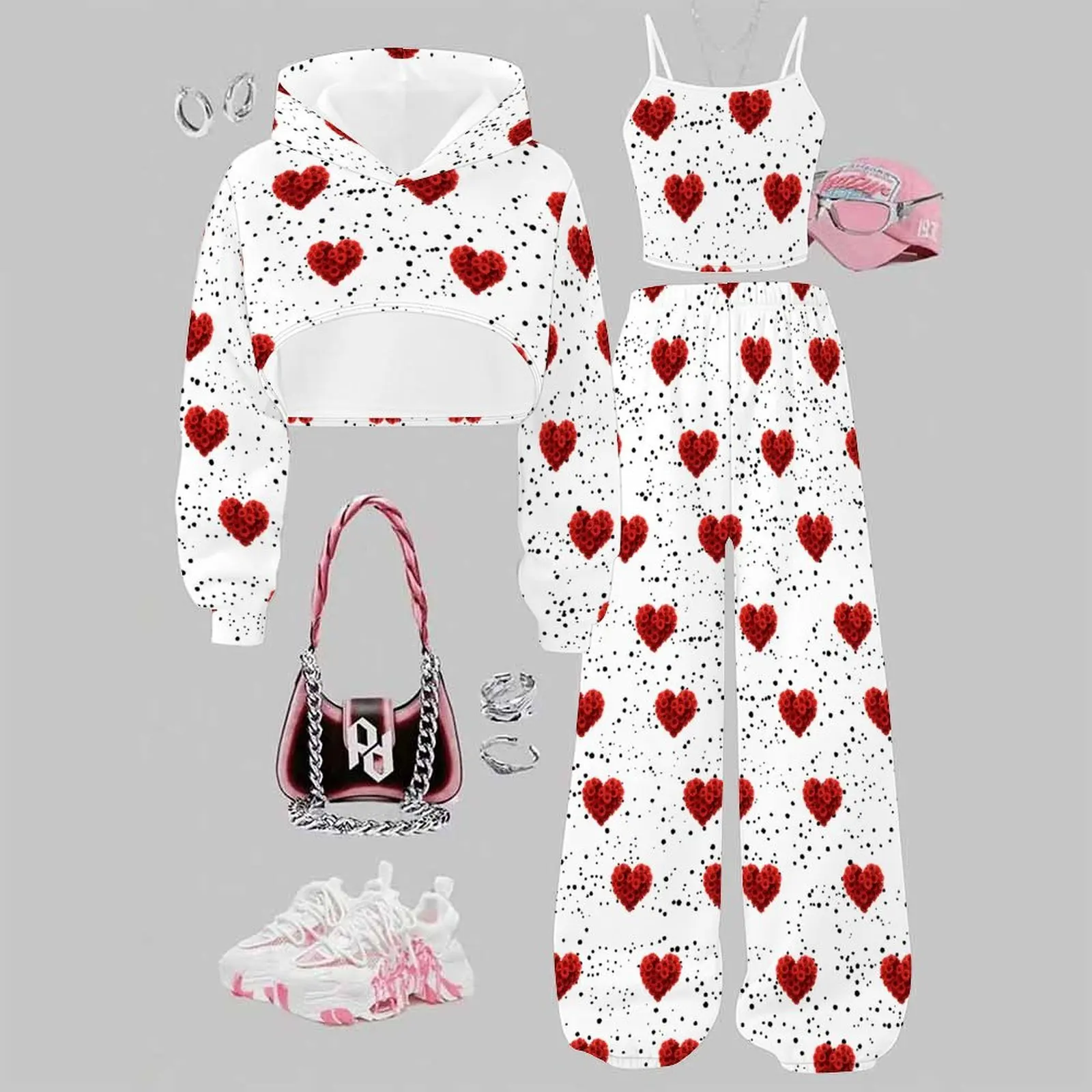 Kids Sweet Print Three Piece  Adorable Soft Skin-friendly Breathable Coat Fashion Casual Vest Daily Vacation Beach Sweatpants