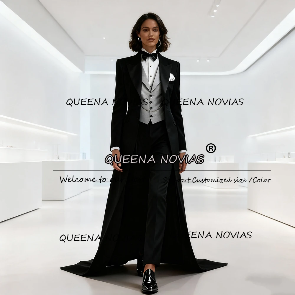 تصميم فريد من نوعه يناسب النساء 3 قطع مجموعات واحدة الصدر حفلة موسيقية الحلل مع قطار طويل مخصص العروس حفلة استقبال البدلات الرسمية