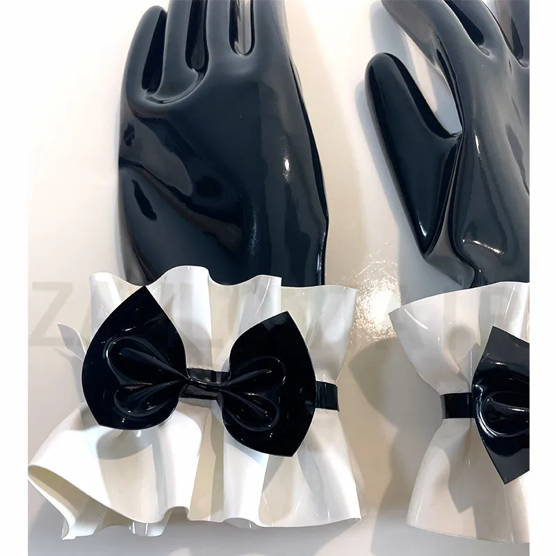 New Sexy Lingerie Women Handmade Latex Princess Club Wear Short Wrister Lace Cording Gloves with Lace Bow Bowknot Bracer Fetish
