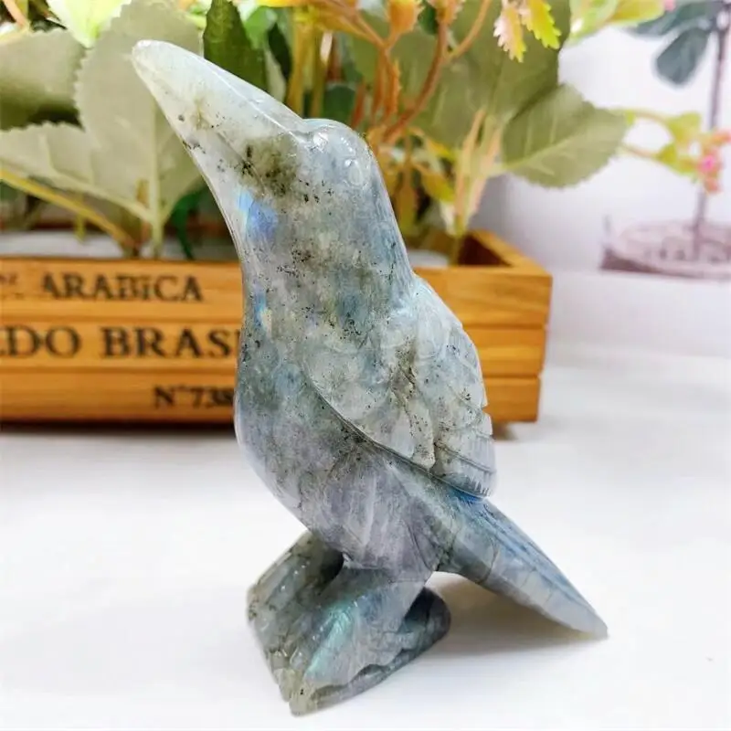 11CM Natural Labradorite Bird Animal Ornaments Crystal Quartz Stone Crafts Handmade Figurine Home Decoration 1pcs