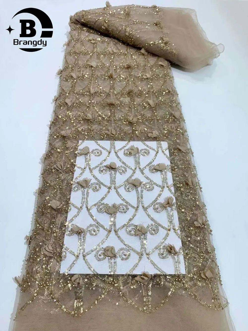 High Quality Fashion African Sequins Tulle Embroidered Groom Lace Fabric Beaded Sequins Lace Fabric For Nigerian Wedding Dress