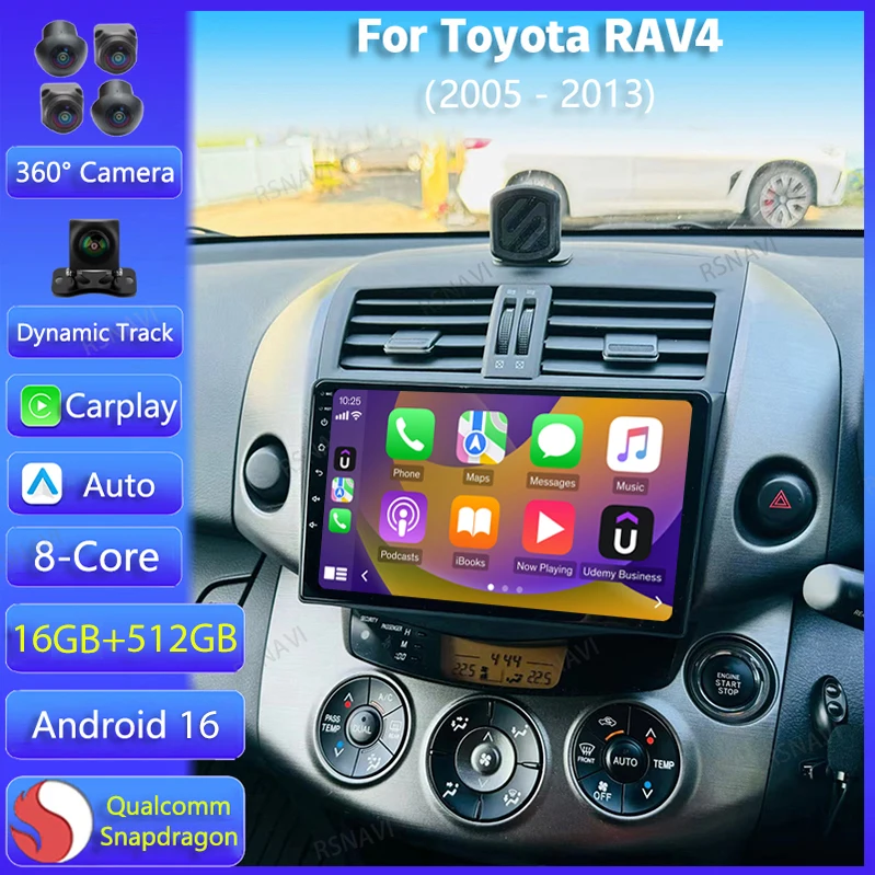 Radio Multimedia para Auto con Android 16 y Carplay para Toyota RAV4 Rav 4 2005 - 2013, Navegación, Video, DVD, Autoradio Estéreo 2Din, WIFI+4G, GPS