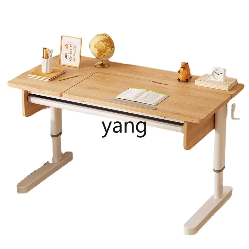 Yjq Children's Study Desk Solid Wood Desk Primary School Student Household Writing Desk Adjustable Table Chair Suit