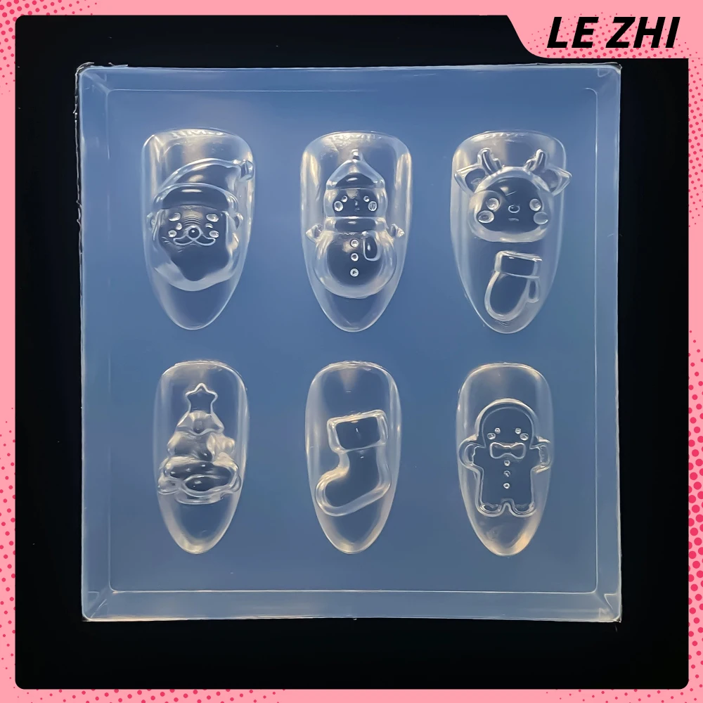 1 Uds. De dibujos animados de Papá Noel, árbol de Navidad, molde para tallar uñas, muñeco de nieve, ciervo, pan de jengibre, calcetines para hombre, molde de silicona, decoración de manicura, regalo