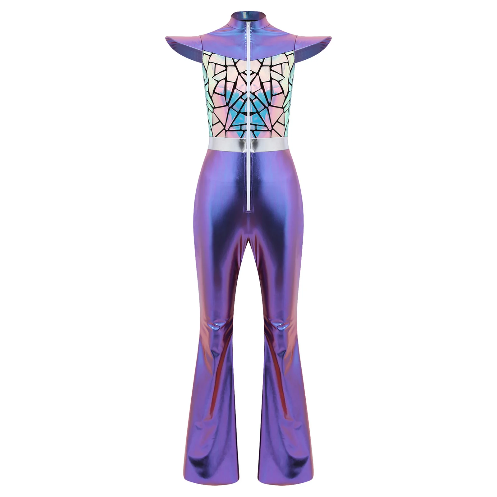 Fly Sleeve 60s Clubwear for Halloween Carnival Party Jumpsuit Flares for Women Gradient Bell Bottoms Retro 70s Disco Outfit