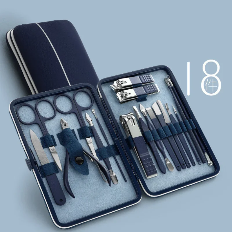 12/18pcs Manicure Set Color Contrast sets Nail Clippers Cutter Tools Kits Stainless Steel Pedicure Travel Case for man woman