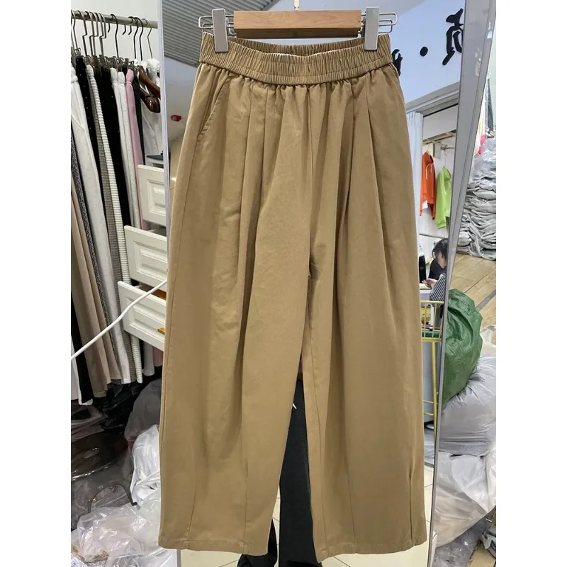 

Женские широкие брюки с эластичной резинкой на талии, однотонные повседневные брюки для повседневной носки