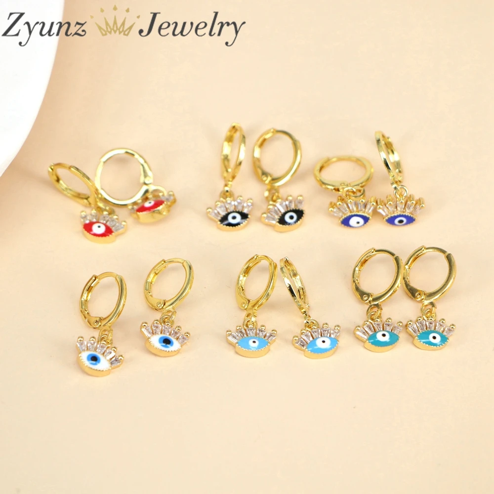 5 pares, pendientes de aro Huggie de mal de ojo para mujer, pendientes de aro de oro de esmalte de circón, joyería al por mayor