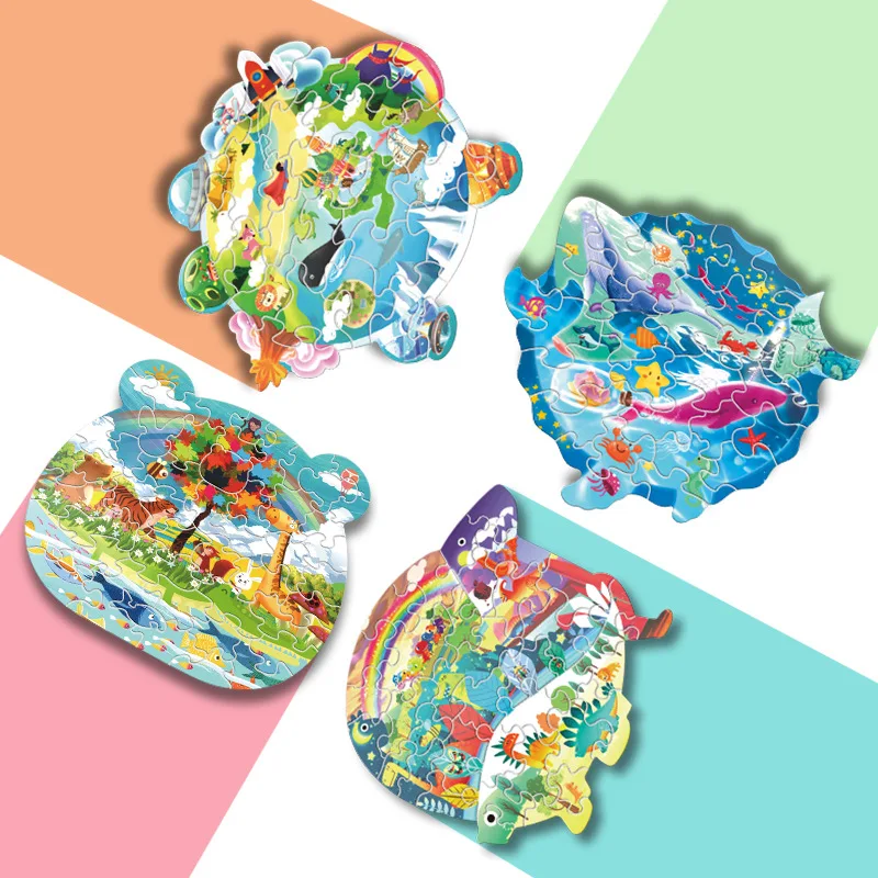 Cartoon Irregular Paper Puzzle 24-28-36 Pieces Jigsaw Puzzle Kids Toys Educational Mini Challenge Puzzle Toys Montessori Toys