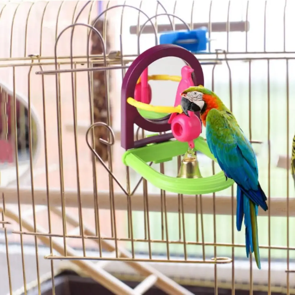 Parrot Bell Toys with Mirror Bird Intelligence Training Toys Fun Birdie Puzzle Toys Cage Accessories