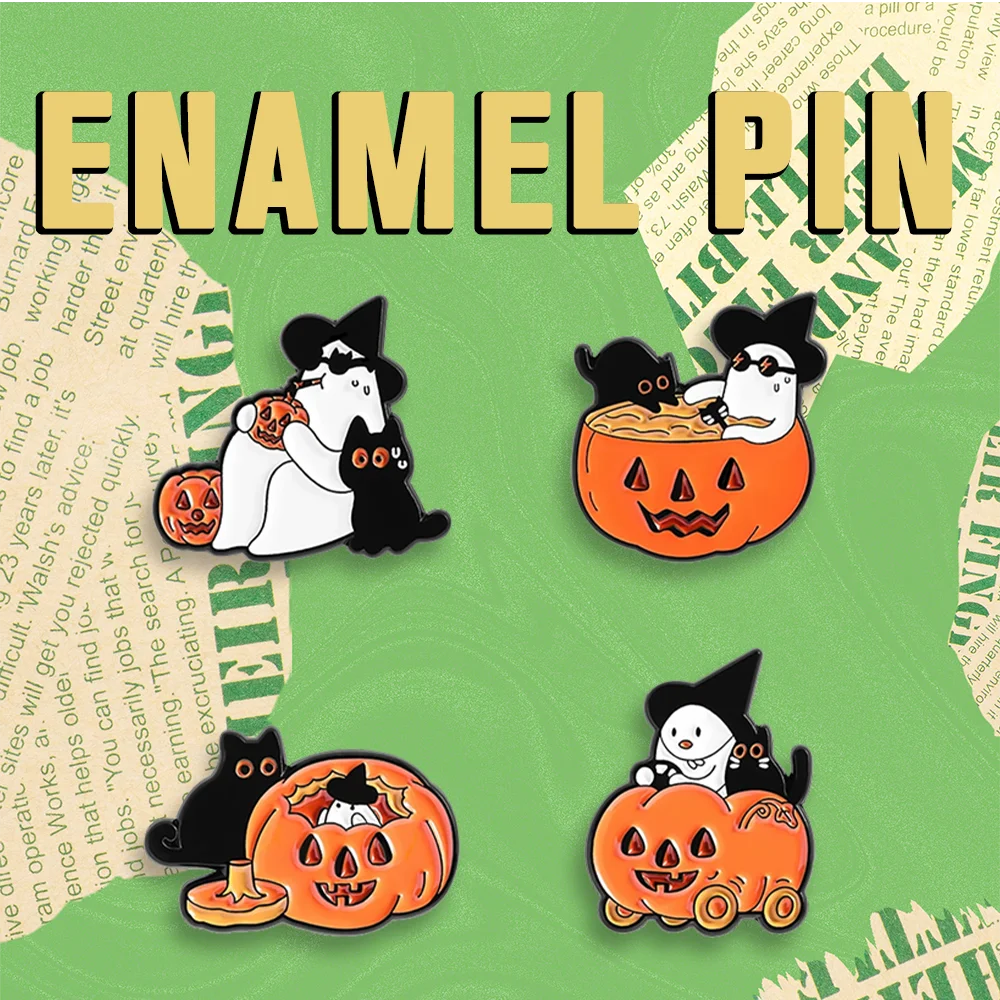 هالوين المينا دبابيس مخصصة اليقطين شبح القط الأسود متعة دبابيس الكرتون المعادن التلبيب شارات مجوهرات هدية دروبشيبينغ #1