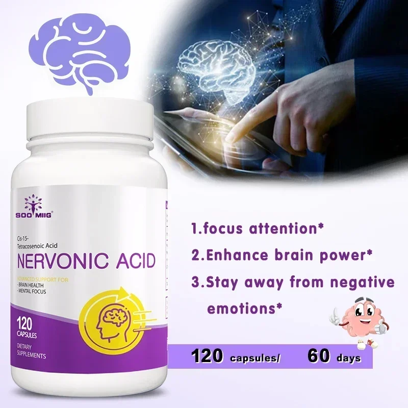 Nervonic Acid - Brain Supplement, Brain Health - for Attention, Brain Function and Mood Improvement, 120 Capsules