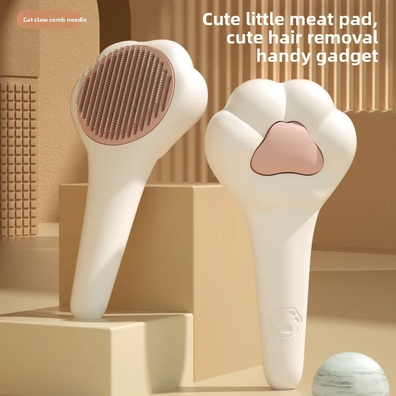Cute Cat Paw Pet Needle Brush One Button Floating Hair Remover Massage Grooming Comb for Cats Dogs Daily Hair Cleaning Supplies