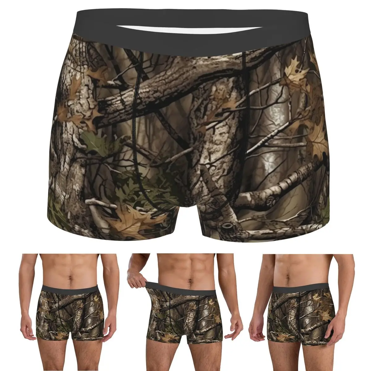 Boxer Underpants Shorts Real Tree Forest Camo Camouflage Pattern Panties Men's Soft Underwear for Homme Man Boyfriend Gift