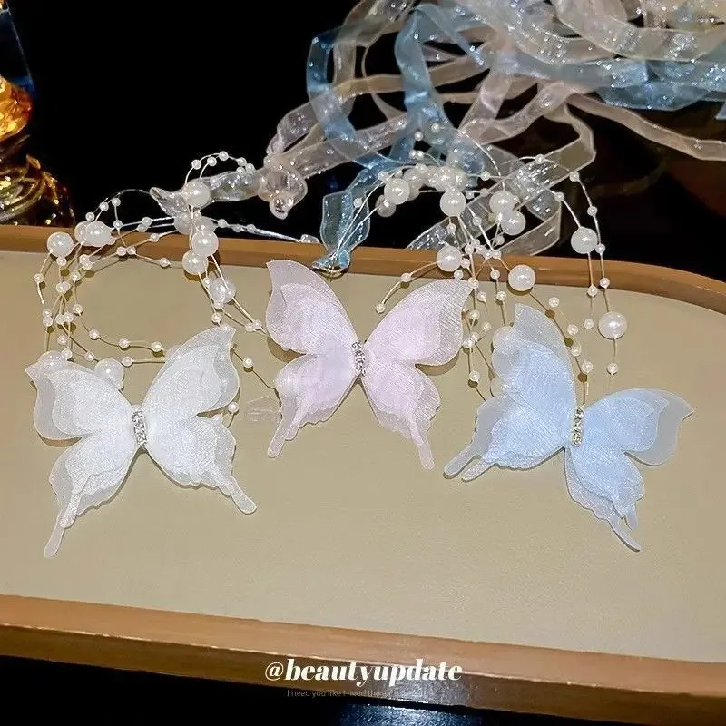 Punk Harajuku Sexy Personality Niche design sense Temperament Butterfly Multicolored Lace Imitation pearl   Clavicle chain