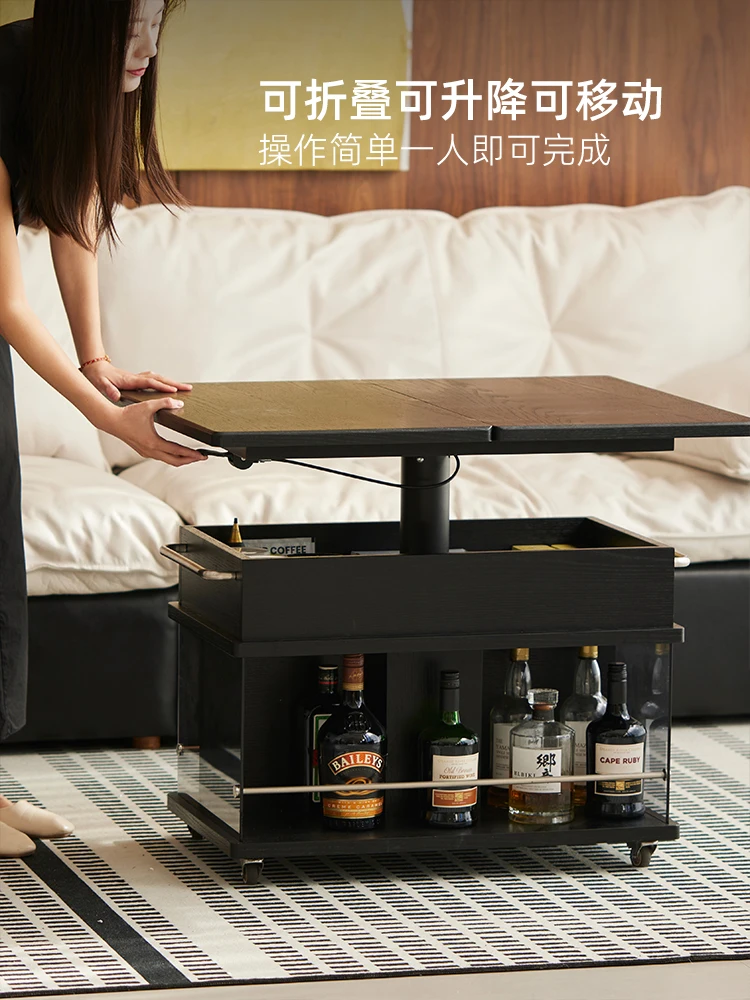 

Lifting folding coffee table light luxury solid wood living room household small apartment balcony tea table modern simple mobil