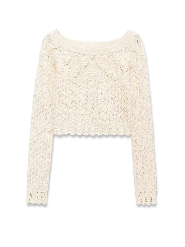 

Женский повседневный вязаный свитер с длинными рукавами, декорированный вырезами, с воротником-стойкой, однотонный, короткий, модный