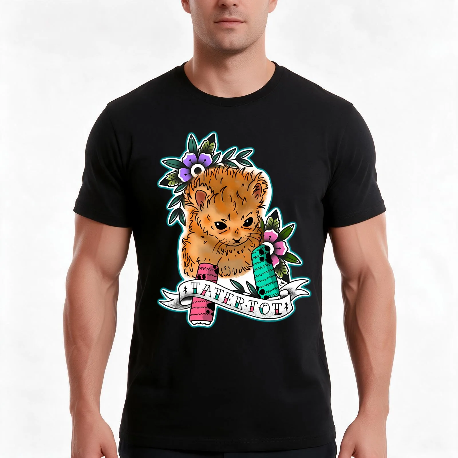 Tater Tot Tattoo T-Shirt Summer Casual Cotton Tee Oversized Streetwear Tops Vintage Graphic Print Loose Fit Short Sleeve