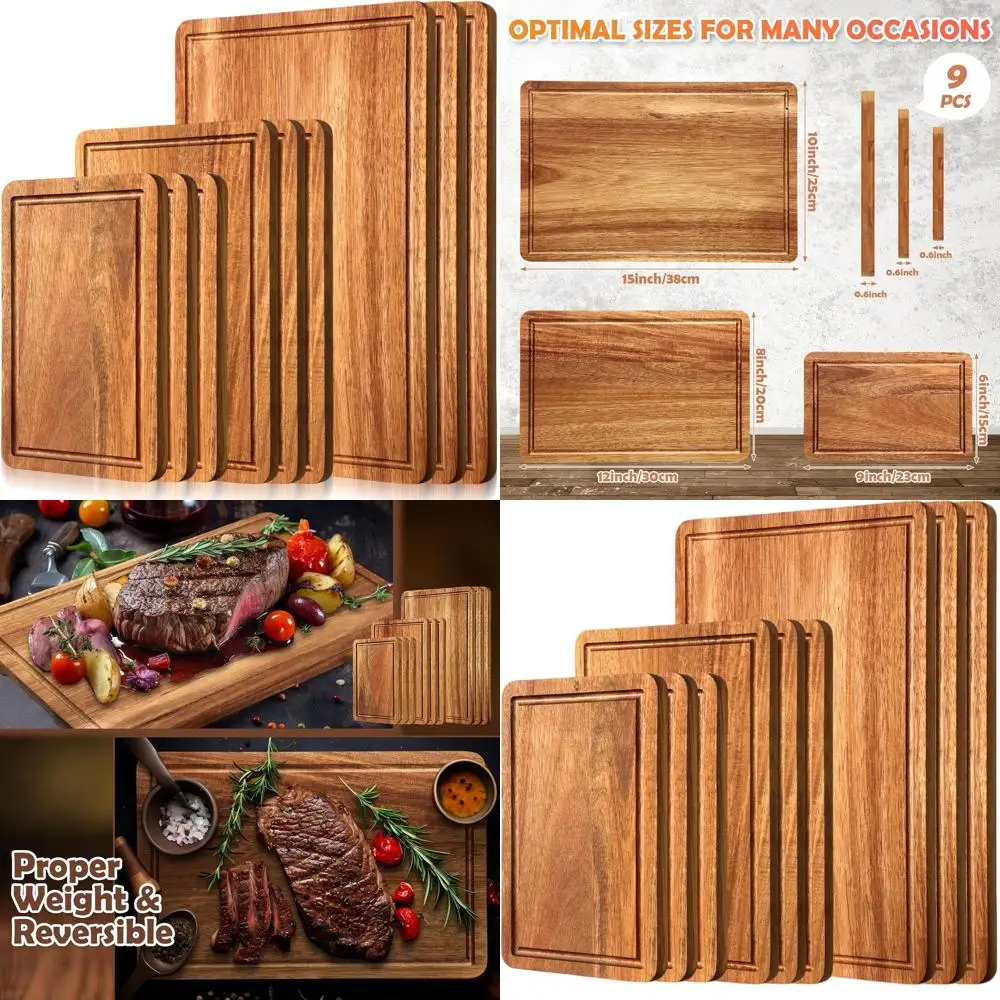 

Thick Acacia Cutting Boards in 3 Sizes with Juice Grooves and Handles for Heavy-Duty Use