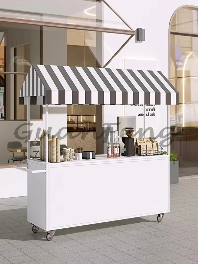 Mobile Food Cart, Portable Snack Serving Trolley for Night Market Stalls, Malls, Supermarkets, Truck & Promotional Events