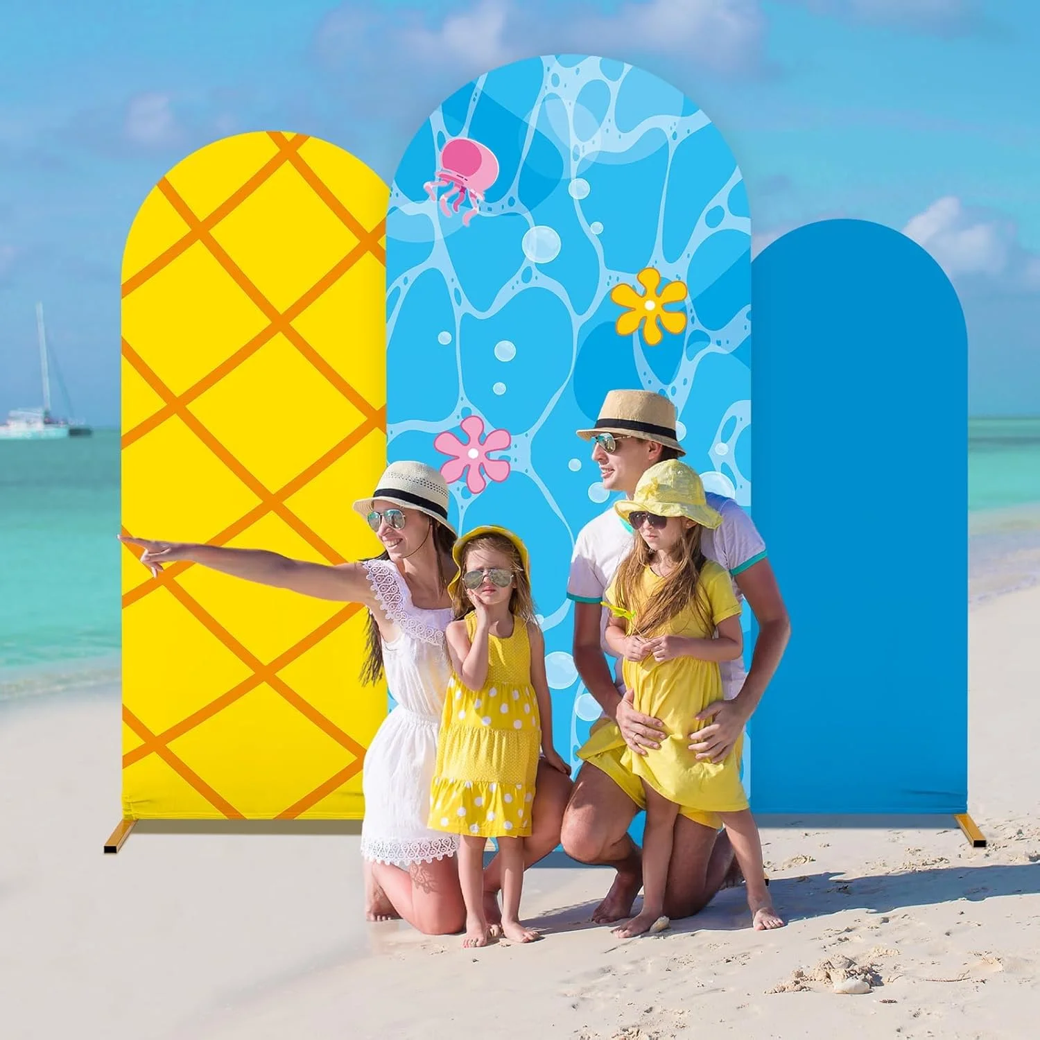 Yellow Cartoon Arch Covers Yellow Blue Arch Backdrop Cover Flower Party Bubble Backdrop for Mermaid Under The Sea Birthday Party