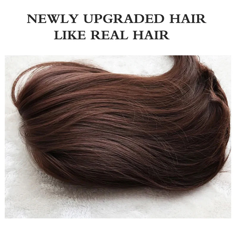 New Concubine Synthetic Short Straight Hair Inner Button Women\'s Wig Middle Part Natural Black Heat Resistant Clavicle Hair