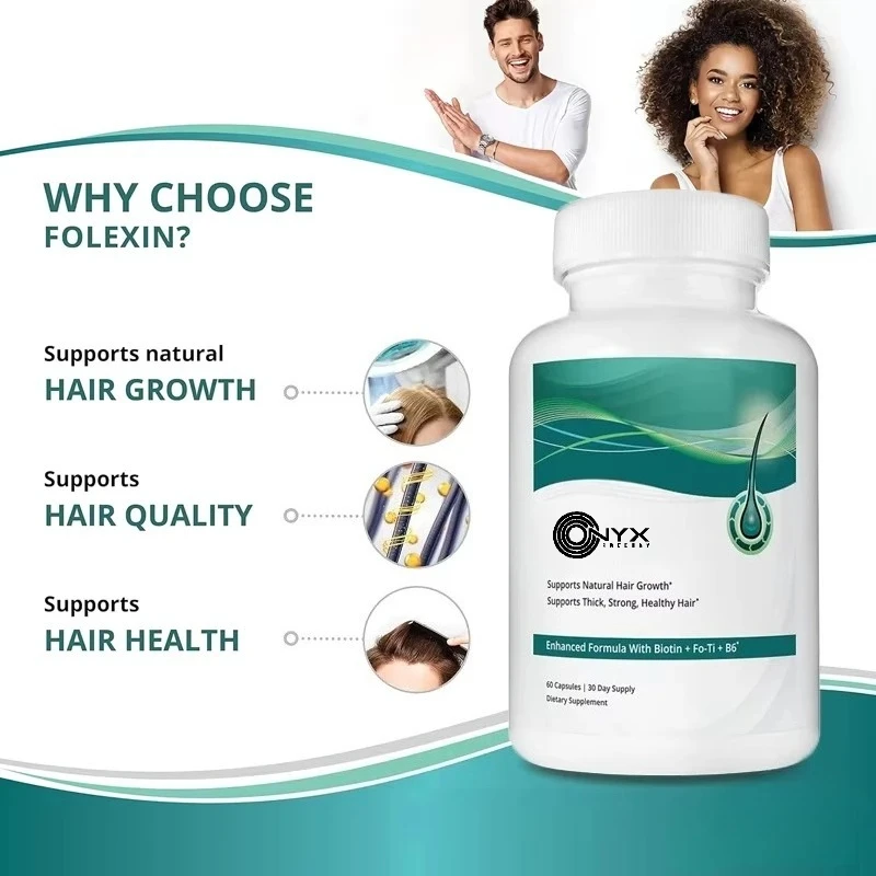 

Добавки для роста волос для мужчин и женщин с натуральным биотином и витамином B6, 60 капсул, питательная добавка для утолщения волос