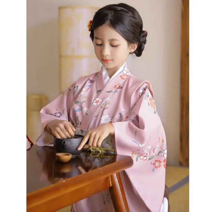 Girl\'s Japanese Style Kimono Daisy Prints Retro Robe Children Halloween Cosplay Costume Infant Yukata Asian Clothes A2479