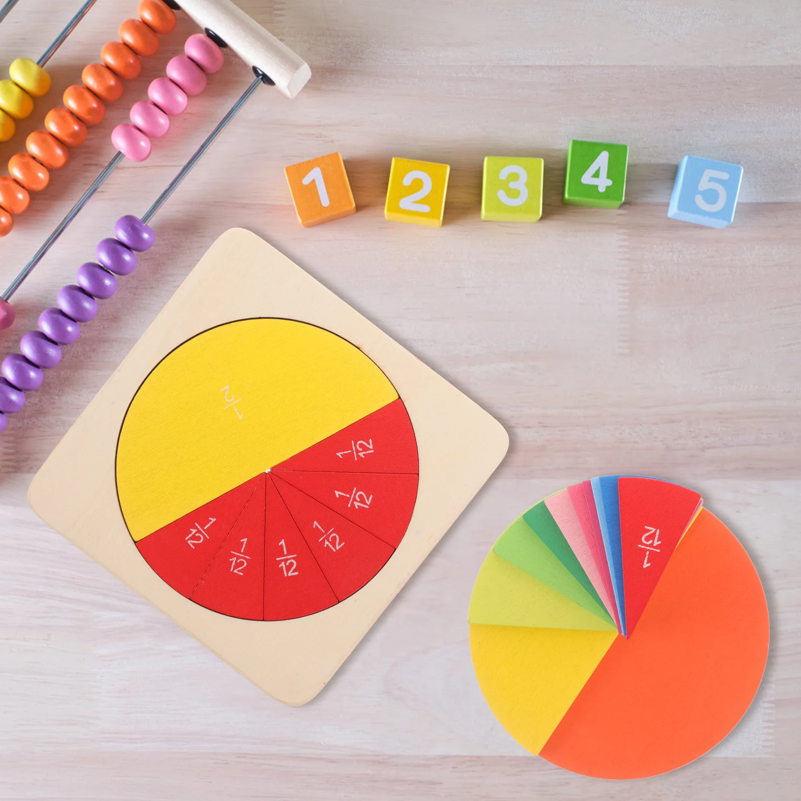 1Set Wooden Fraction Number Cognition Trays Ecofriendly Durable Early Learning Educational Math Counters Fraction Toys